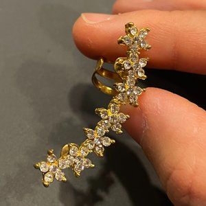 Gold Crystal Flower Ear Crawler Cuff Stud Earring